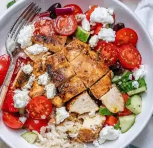 Greek Chicken Salad Rice Bowls