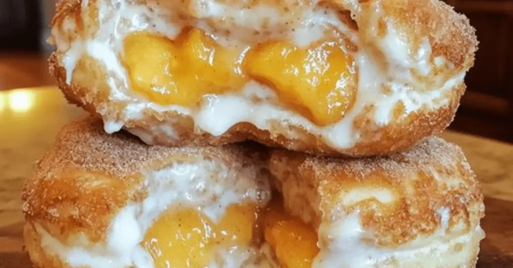 Classic Peach Cobbler Cheesecake Donuts