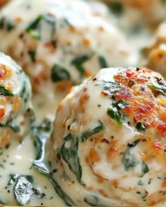 Ricotta Chicken Meatballs in Creamy Spinach Alfredo