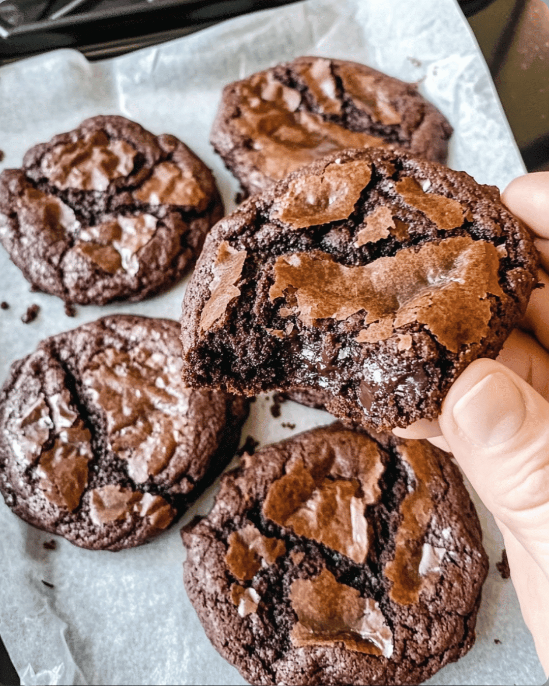 a hand holding a brown cookie